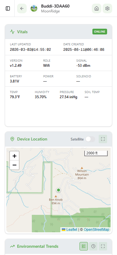 Device detail page on mobile