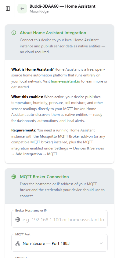 Home Assistant settings on mobile