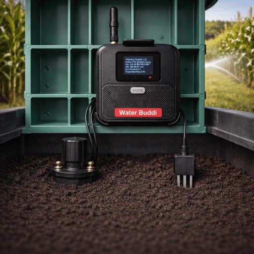 Water Buddi system in crop field with sprinklers