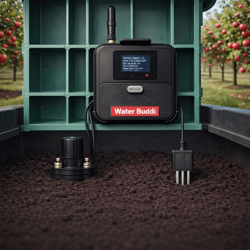 Water Buddi system in orchard with sprinklers